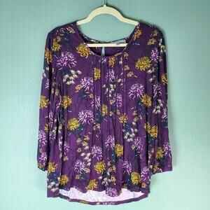 Daniel Rainn Womens Purple Floral Branwen Pleated Knit Top Size Large